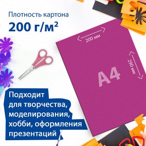 Картон цветной А4 немелованный, 80 листов 10 цветов, в коробке, BRAUBERG, 200х290мм, 113560