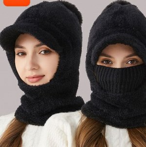 Бархатная шапка-шарф-маска,3в1, бежевая