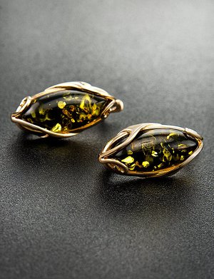 Элегантные серьги «Рококо» из золота и натурального янтаря зелёного цвета, 706409232
