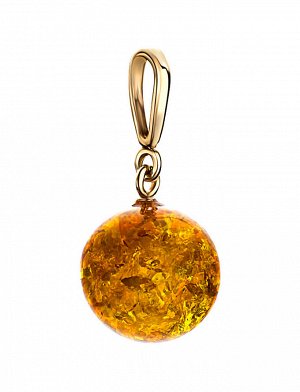 Круглая подвеска из натурального искрящегося янтаря и серебра в золоте «Юпитер», 810209016