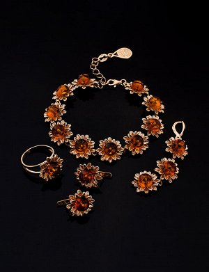 Женственный позолоченный браслет с натуральным цельным янтарём «Астра», 812604183