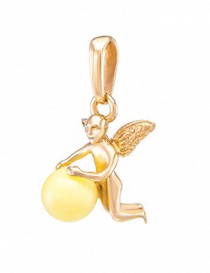 Лёгкая подвеска «Ангелок» из золочённого серебра с медовым янтарём, 810212023