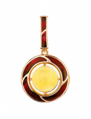 Круглый кулон из серебра в золоте с эмалью и медового янтаря «Ампир», 810208093