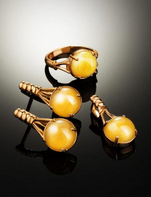 Очаровательные серьги «Шанхай» из позолоченного серебра с медовым янтарём, 910102392