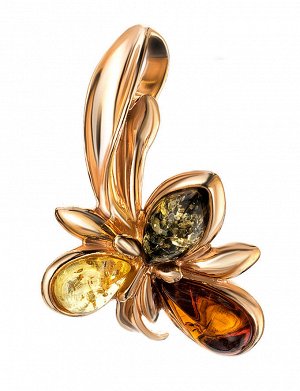 Яркий кулон из позолоченного серебра с натуральным янтарём трёх цветов «Кипарис», 710210034