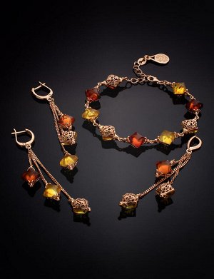 Изысканные удлинённые серьги с янтарём двух цветов «Касабланка», 810104243