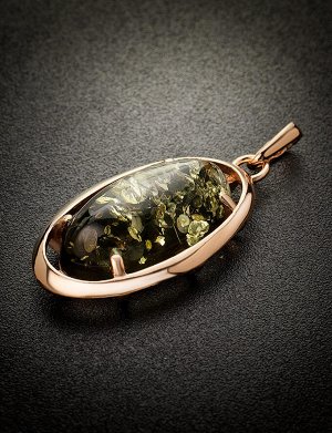 Овальный кулон из зелёного янтаря в позолоченном серебре «Элегия», 710210051