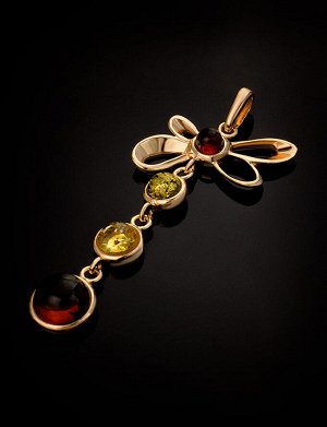 Яркая подвеска «Каприз» из золочённого серебра с янтарём, 810201123