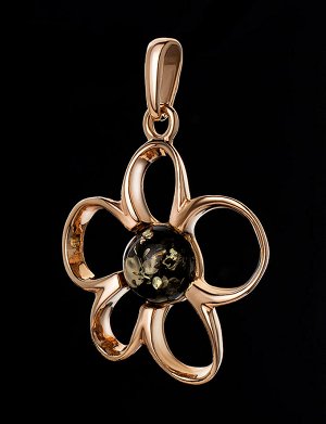 Очаровательный кулон из позолоченного серебра с цельным янтарём «Ромашка», 710209349