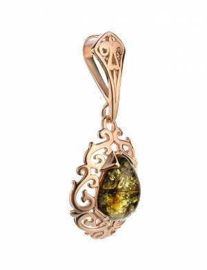 Ажурный кулон из золоченного серебра с янтарём зелёного цвета «Луксор», 810204137