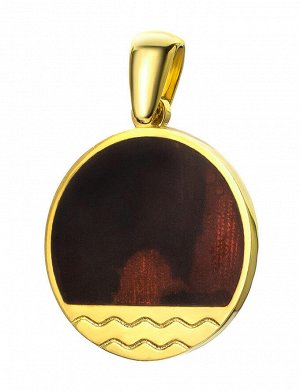 Оригинальный кулон из золочённого серебра и янтаря вишнёвого цвета «Монако». Янтарь®, 710210598