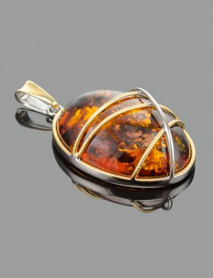 Эффектный кулон из натурального янтаря в позолоченном серебре «Меридиан», 610212023