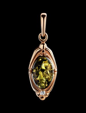 Кулон «Альбертина» из серебра в золоте и зелёного янтаря, 810208127