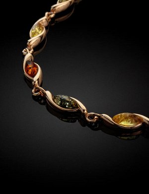 Тонкий изящный браслет «Лиана» с натуральным янтарём разных оттенков, 912603107