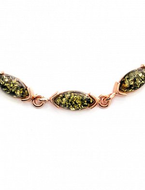 Яркий нарядный браслет «Маркиз» из позолоченного серебра и янтаря зелёного цвета, 912603109