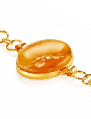 Элегантный позолоченный браслет с натуральным медовым янтарём, 912604006
