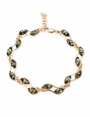 Золотой браслет, украшенный вставками из натурального зелёного янтаря «Аккорд», 608608183