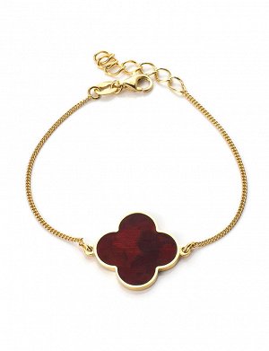 Изысканный позолоченный браслет с натуральным янтарём вишнёвого цвета «Монако». Янтарь®, 707710584