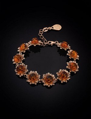 Женственный позолоченный браслет с натуральным цельным янтарём «Астра», 812604183