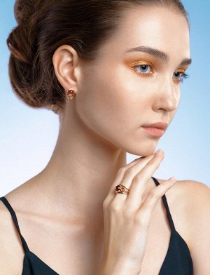 Ажурное золотое кольцо «Шахерезада» с коньячным янтарём