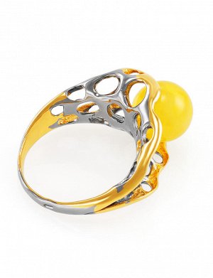 Нежное кольцо из золоченного серебра и медового янтаря «Турандот», 910001193