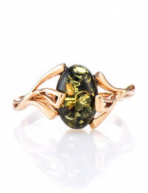 Золотое кольцо со сверкающей вставкой из натурального зелёного янтаря «Крокус», 606208168