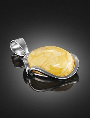 Крупная подвеска из натурального янтаря медового цвета в серебре «Лагуна», 904504255