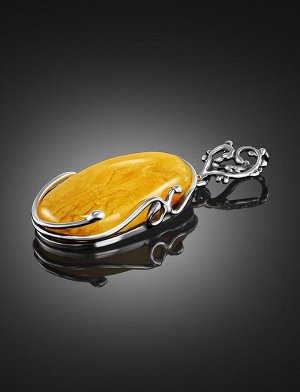 Эффектная подвеска из натурального медового янтаря в серебряной оправе «Риальто», 904504367