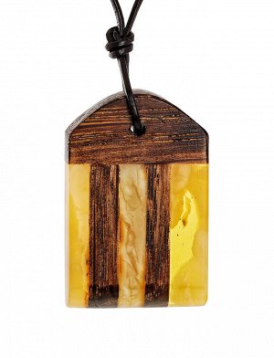 Оригинальная подвеска из натурального балтийского янтаря медового цвета и дерева «Индонезия», 704511287