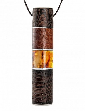 Подвеска-цилиндр «Индонезия» из натурального балтийского янтаря и дерева, 804504124