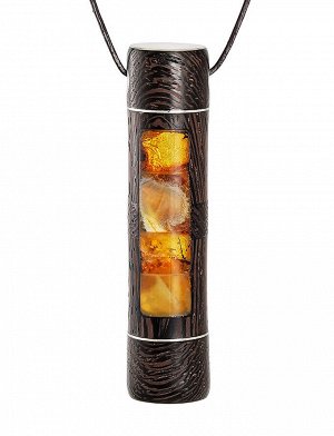 Подвеска в форме цилиндра из янтаря и древесины венге «Индонезия», 804503175