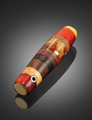 Оригинальный кулон из натурального янтаря и разных пород дерева с латунными вставками «Индонезия», 804503174