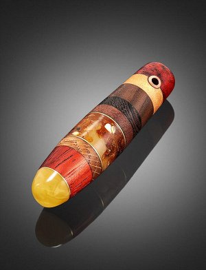 Оригинальный кулон из натурального янтаря и разных пород дерева с латунными вставками «Индонезия», 804503174