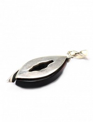 Изящная серебряная подвеска «Глянец» со вставкой вишневого янтаря, 004508385