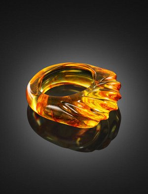 Уникальное резное кольцо из натурального янтаря золотистого цвета «Везувий», 808312115