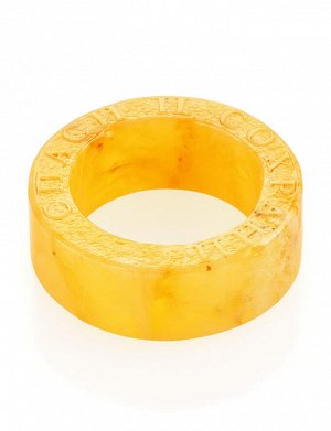 Необычное янтарное кольцо медового цвета «Везувий» с резьбой «Спаси и сохрани», 908204542