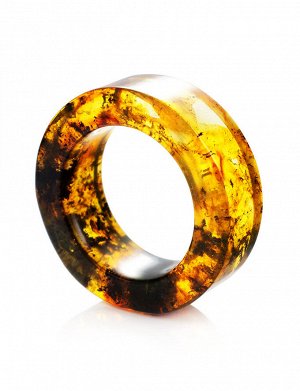 Широкое глянцевое кольцо «Везувий» из натурального формованного янтаря, 708201202