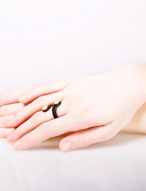 Стильное необычное кольцо из янтаря в коже «Змейка двойная», 708203305