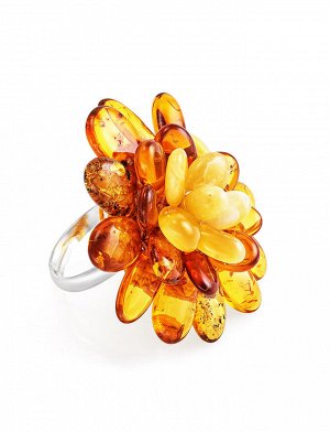 Очаровательное янтарное кольцо «Хризантема», 808209022