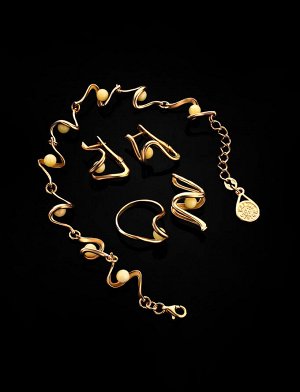 Изящное кольцо «Лея» из золота и натурального медового янтаря, 806209210