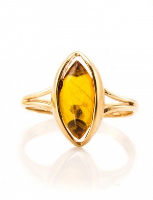 Изящное золотое кольцо 585 пробы «София» со вставкой коньячного янтаря, 5062212478