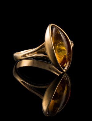 Изящное золотое кольцо 585 пробы «София» со вставкой коньячного янтаря, 5062212478