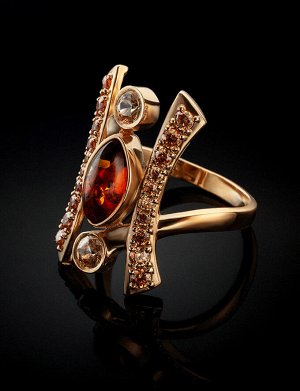 Изысканное кольцо из золота с янтарём и фианитами «Ренессанс», 806208058