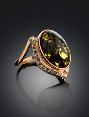 Оригинальное кольцо из золота, украшенное натуральным янтарём и цирконитами «Ренессанс», 806212007