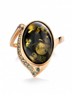 Оригинальное кольцо из золота, украшенное натуральным янтарём и цирконитами «Ренессанс», 806212007