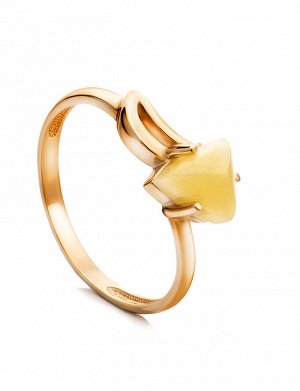Тонкое кольцо из золота и натурального медового янтаря «Астер», 906202079