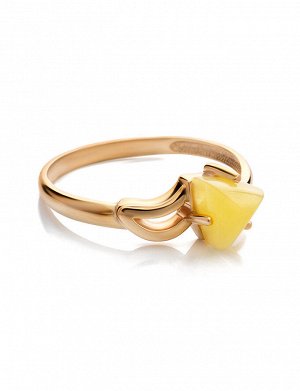 Тонкое кольцо из золота и натурального медового янтаря «Астер», 906202079