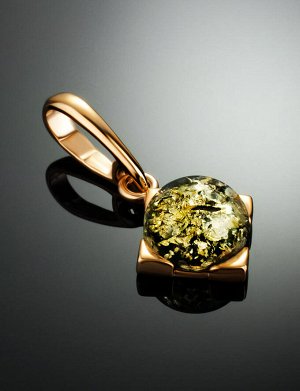 Миниатюрный золотой кулон с зелёным янтарём «Рондо», 907202362