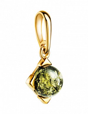 Миниатюрный золотой кулон с зелёным янтарём «Рондо», 907202362