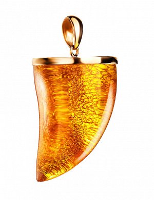 Необычная подвеска в виде клыка из натурального цельного янтаря в золоте, 907202366